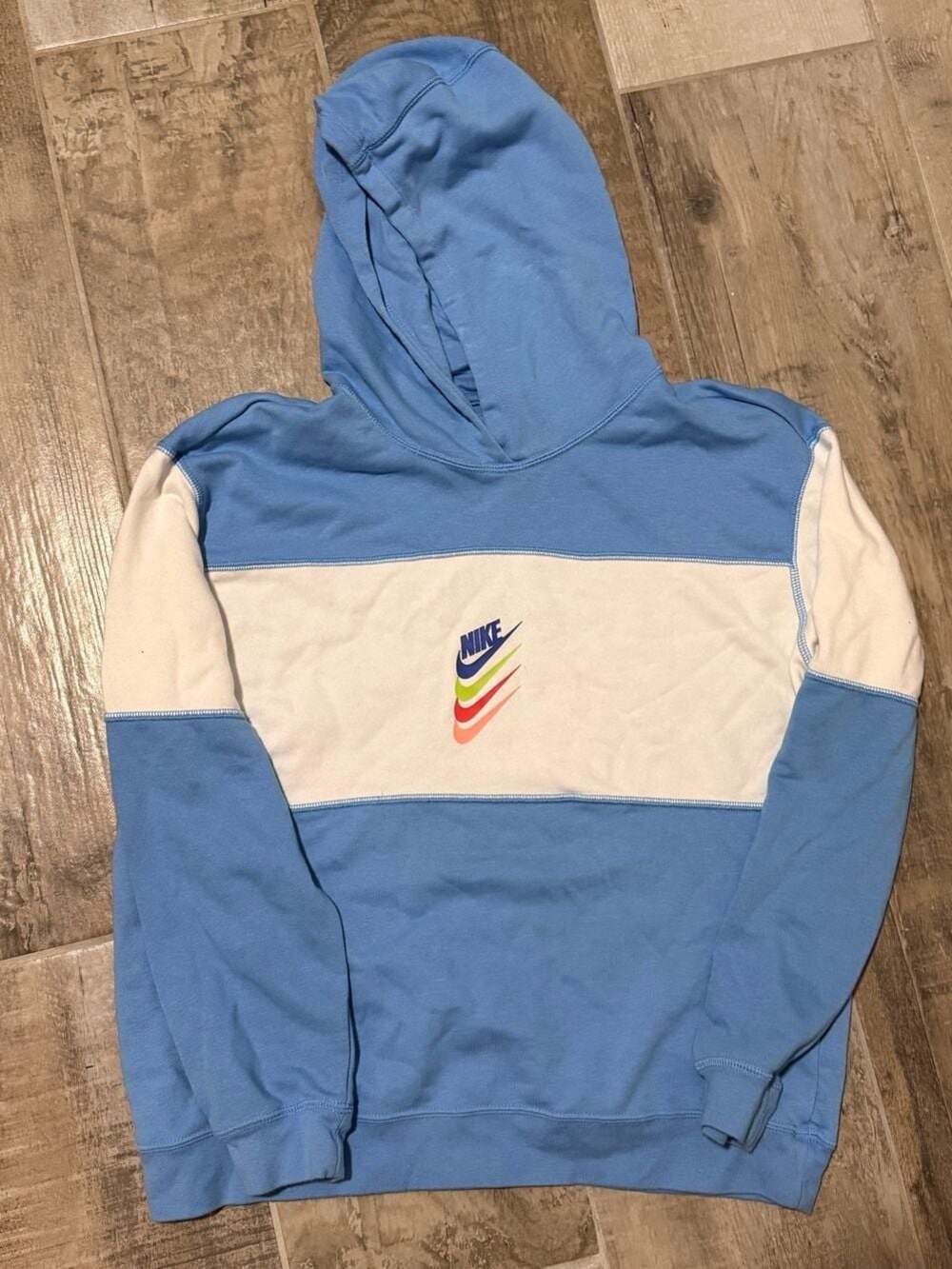Nike Sportswear Multi-Swoosh Colorblock Hoodie Light Blue/White Size XL